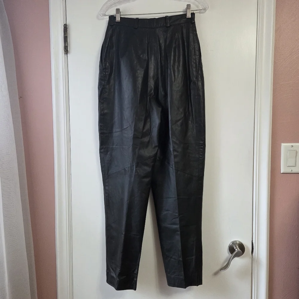 VAKKO Vintage Black Leather Pants Size 8 - Picture 3 of 6
